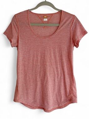 Lucy Tech Orange Striped Scoop Neck Short Sleeve Tee Shirt Size M